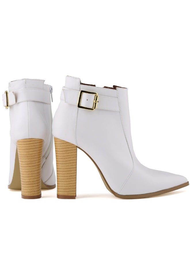 Loquat Autumn/Winter Pointed Toe Wood Grain Block Heel Ankle Boots 11cm White  - Image 2