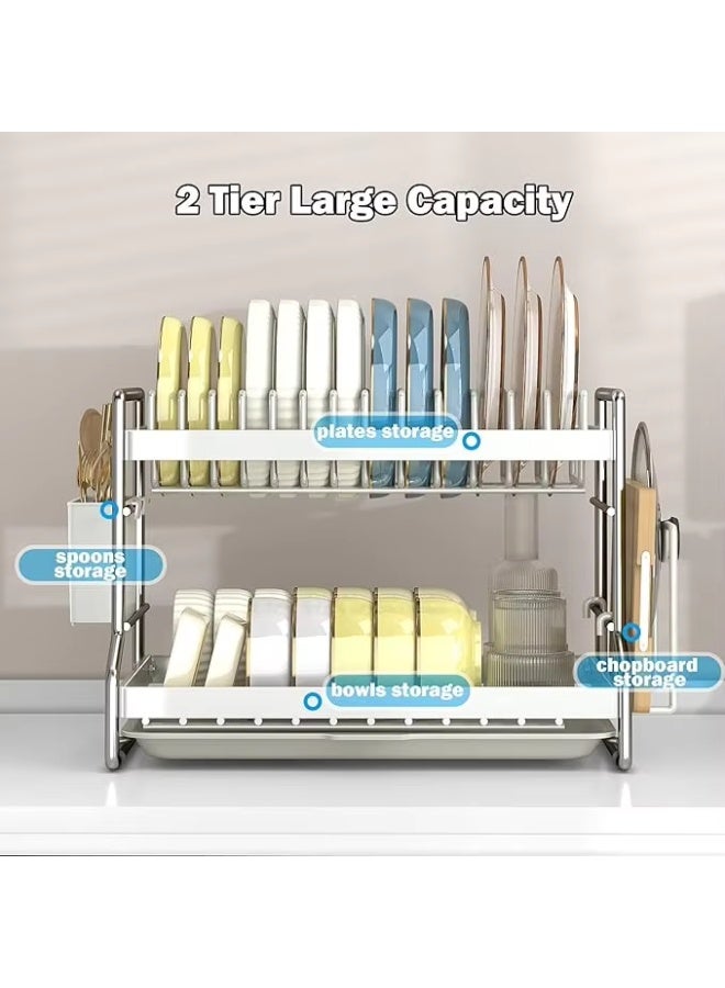 توشيونيكس رف تجفيف أطباق من الفولاذ المقاوم للصدأ بطبقتين، منظم لسطح المطبخ، مصفاة أطباق - T114583 - Image 2