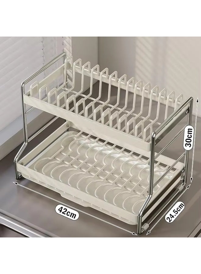 توشيونيكس رف تجفيف أطباق من الفولاذ المقاوم للصدأ بطبقتين، منظم لسطح المطبخ، مصفاة أطباق - T114583 - Image 5