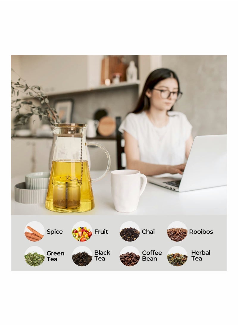 Y&D - Tea Infuser, 2 Pcs Large Capacity Strainer, Extra Fine Mesh Filter, 304 Stainless Steel with Threaded Lid and Extended Chain Hook to Brew Loose Leaf Herb Iced Soup Coffee - Image 1