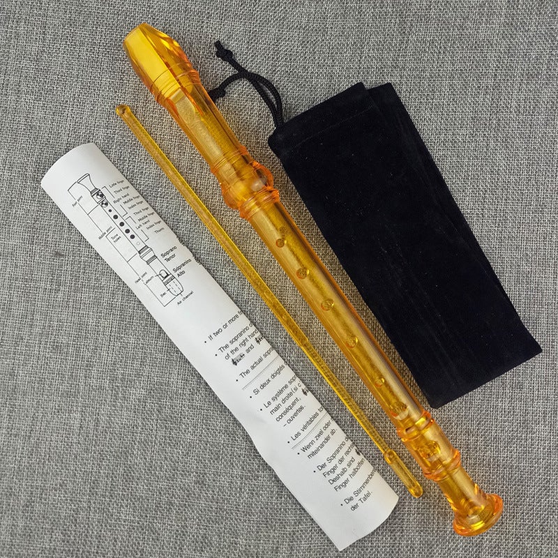 Generic Transparent color clarinet 8-hole straight flute 8-hole flute German-style G-tone student beginner teaching English outfit Gold 8 holes 