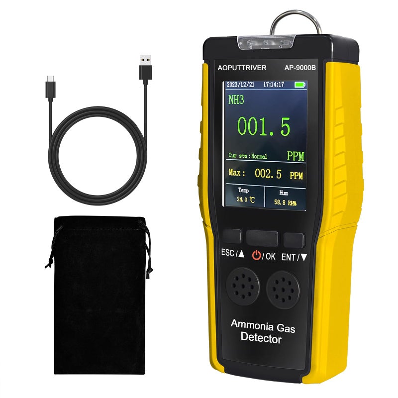 AOPUTTRIVER Indoor Air Quality MonitorAmmonia Gas Detector 0100 PPM NH3 Monitor Farm Poultry Pig LivestockLarge LCD Display Sound Light Dual Alarms AP9000B - Image 2