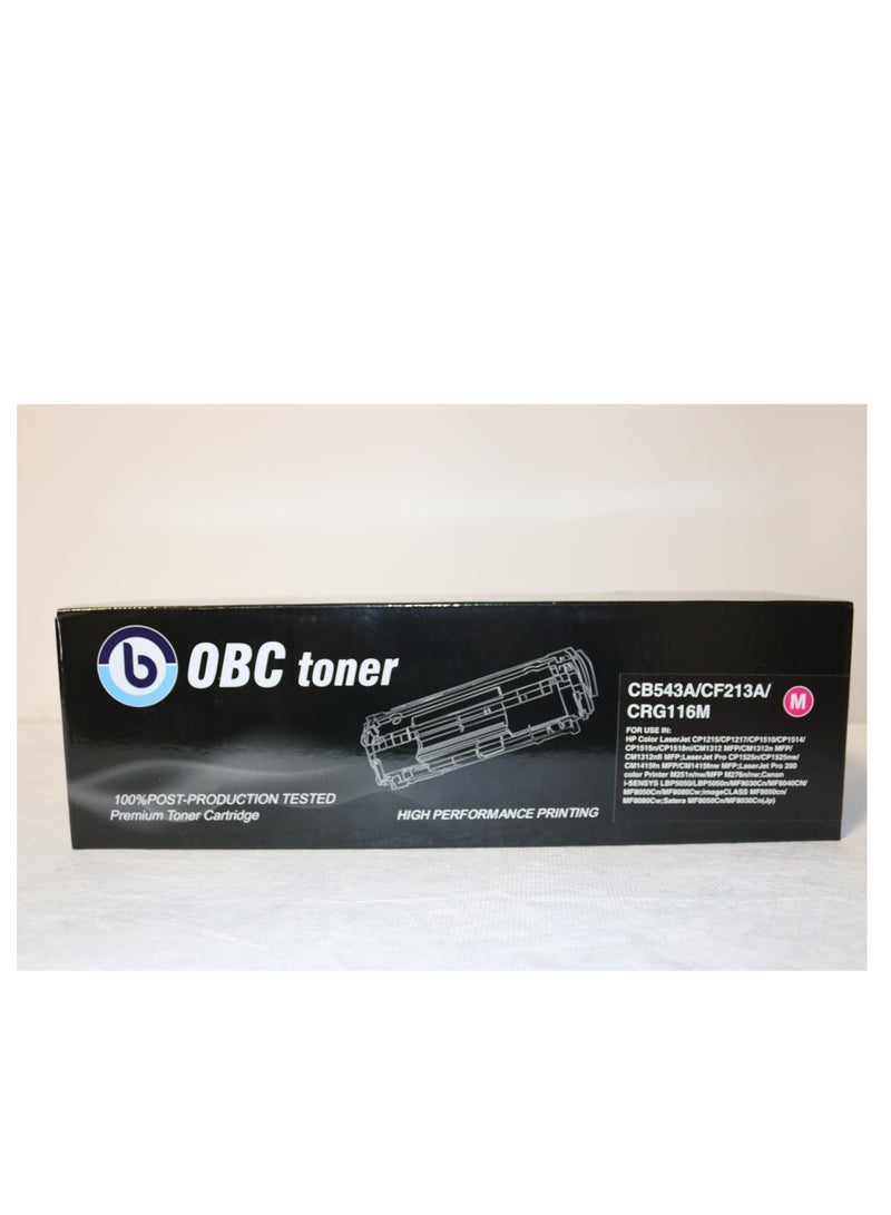 OBC Compatible Magenta Laser Toner Cartridge Replacement for HP CB543A/CF213A-125A and Canon CRG-116M. Prints up to 1400 pages in crisp color and professional quality. - Image 1