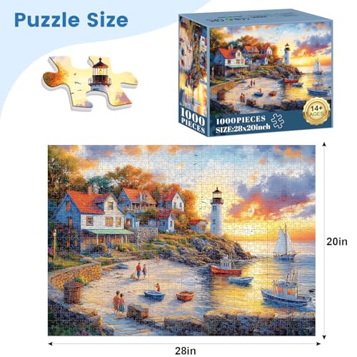VOLUVOLU 1000 Pieces Puzzles for Adults Fall Seaside Puzzle Fishing Village Jigsaw Puzzles 1000 Pieces Creative Play Holiday Party Gifts Artwork Wall Home Decor Funny Puzzle for Adults 2820 in - Image 5