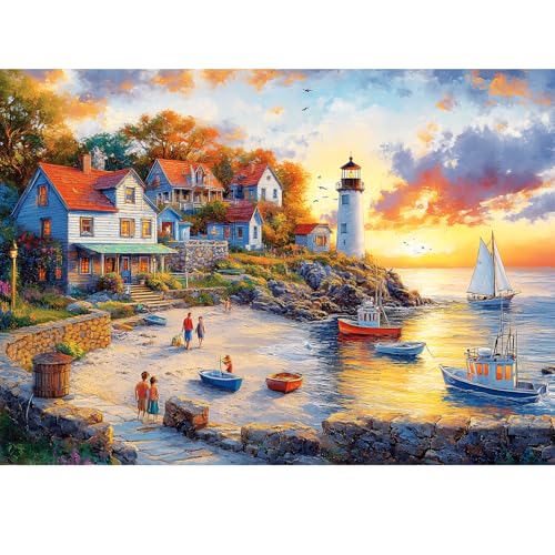 VOLUVOLU 1000 Pieces Puzzles for Adults Fall Seaside Puzzle Fishing Village Jigsaw Puzzles 1000 Pieces Creative Play Holiday Party Gifts Artwork Wall Home Decor Funny Puzzle for Adults 2820 in - Image 1
