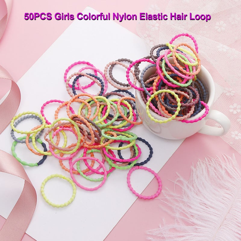 Elastic Hair Loop 6 Inch Multicolor 50-Pack High Elasticity Smooth Nylon - No Scalp Pulling Hair Ties for Kids Adults Home Barber Shop Use - Image 2