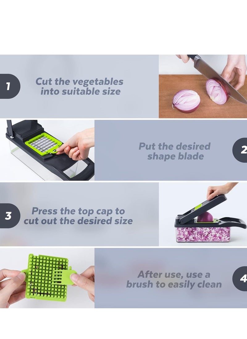 JAJEEK قطاعة خضار احترافية 14 في 1 – آلة تقطيع خضار متعددة الوظائف، 8 شفرات للجزر، الثوم، وأكثر، تشمل حاوية للتقطيع، رمادي - Image 4
