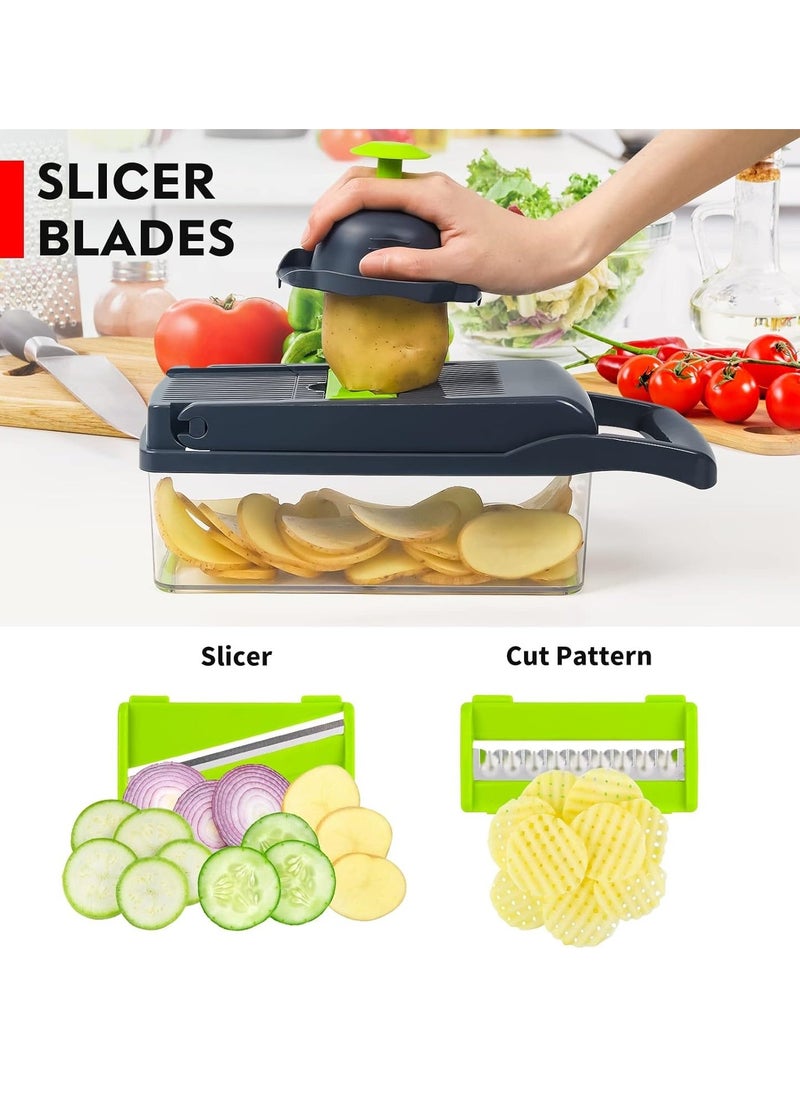 JAJEEK قطاعة خضار احترافية 14 في 1 – آلة تقطيع خضار متعددة الوظائف، 8 شفرات للجزر، الثوم، وأكثر، تشمل حاوية للتقطيع، رمادي - Image 2