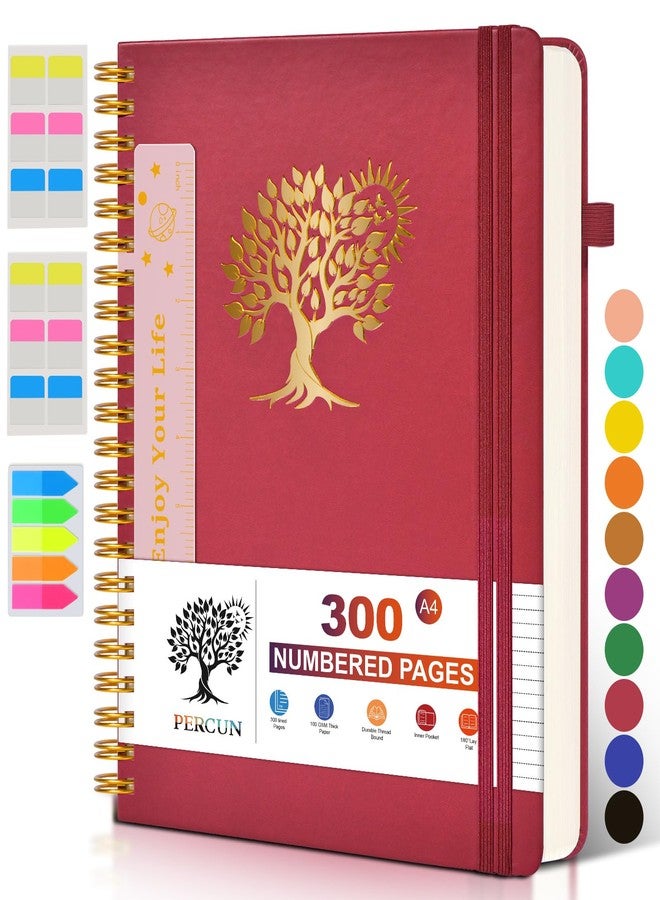 PERCUN Large Spiral Notebook Journal for Women Men - 300 Numbered Lined Pages, College Ruled, A4 Hardcover Spiral Bound Notebook for School, Work, Note Taking, Writing, Leather Spiral Journal 8.5"x11" - Image 1