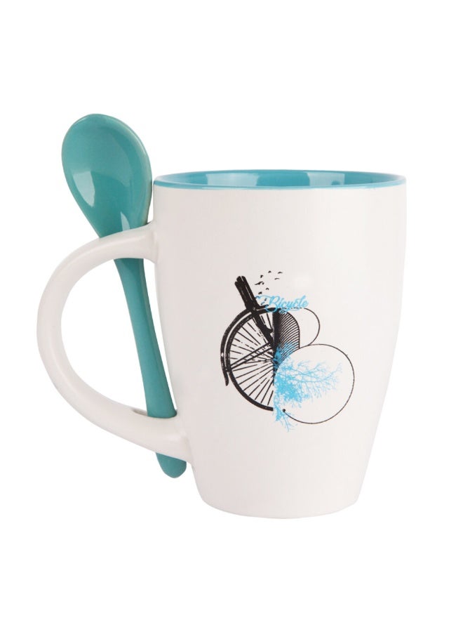 Biggdesign Nature Ceramic Cup With Spoon, 250ml, Blue White Color, Coffee Mug with Spoon, Anniversary Gifts, Ceramic Mug  - Image 1