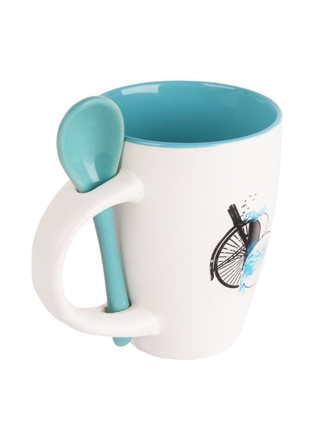 Biggdesign Nature Ceramic Cup With Spoon, 250ml, Blue White Color, Coffee Mug with Spoon, Anniversary Gifts, Ceramic Mug  - Image 4