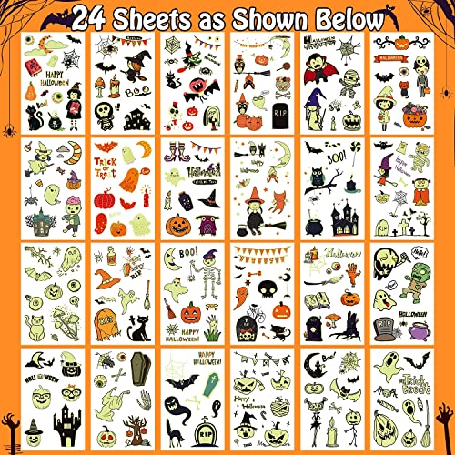 Partywind 250 Styles Glow Halloween Party Supplies, Luminous Halloween Temporary Tattoos for Kids Birthday Party Decorations Favors, Halloween Goodie Bag Fillers (24 Sheets) - Image 2