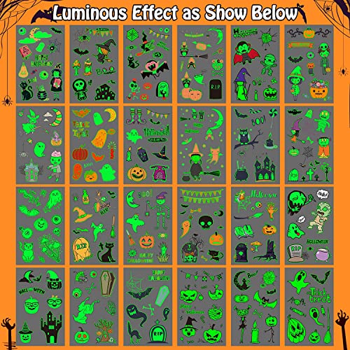 Partywind 250 Styles Glow Halloween Party Supplies, Luminous Halloween Temporary Tattoos for Kids Birthday Party Decorations Favors, Halloween Goodie Bag Fillers (24 Sheets) - Image 3