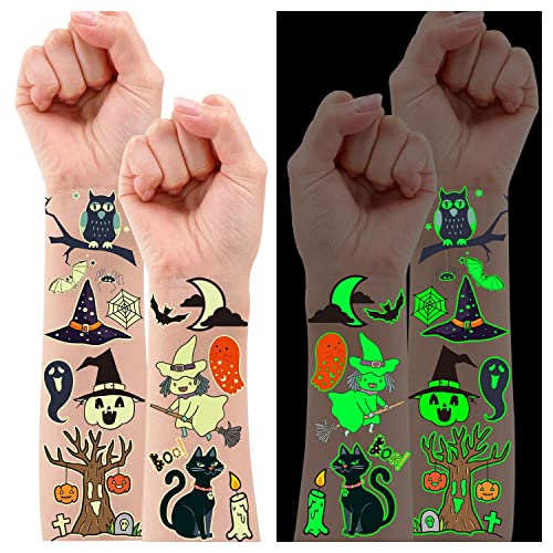 Partywind 250 Styles Glow Halloween Party Supplies, Luminous Halloween Temporary Tattoos for Kids Birthday Party Decorations Favors, Halloween Goodie Bag Fillers (24 Sheets) - Image 1