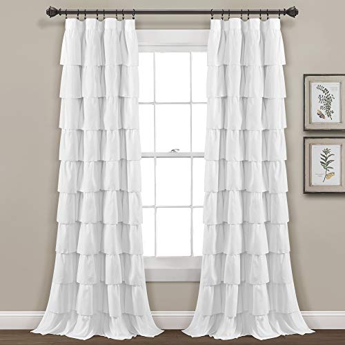 Lush Decor Ruffle Window Curtain - Vintage Chic Farmhouse Style Panel for Living, Dining Room, Bedroom (Single), 50”W x 84"L, White - Image 1