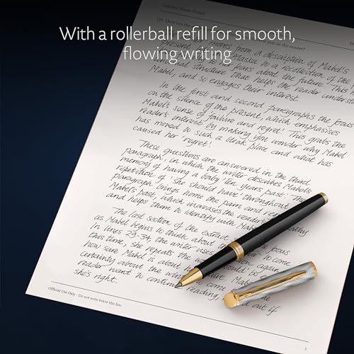 Waterman Hémisphère Rollerball Pen, Reflections of Paris, Metal & Black Lacquer with Gold Trim & Chiseled Cap, Fine Tip, Black Ink, Gift Box - Image 4