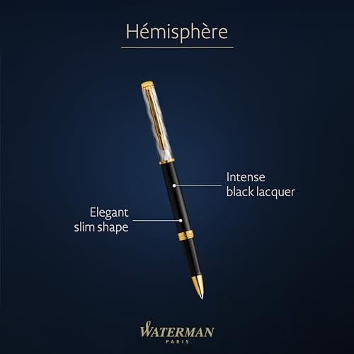 Waterman Hémisphère Rollerball Pen, Reflections of Paris, Metal & Black Lacquer with Gold Trim & Chiseled Cap, Fine Tip, Black Ink, Gift Box - Image 2