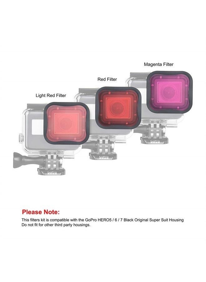 QiuNiu - Underwater Camera Dive Filters for GoPro Hero 5, 6 and 7 Black Super Suit Waterproof Housing Case in Red, Light Red, and Magenta, Professional Color Correcting Photography Accessory - Image 1