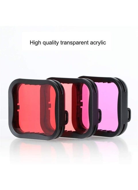 Underwater Camera Dive Filters for GoPro Hero 5, 6 and 7 Black Super Suit Waterproof Housing Case in Red, Light Red, and Magenta, Professional Color Correcting Photography Accessory