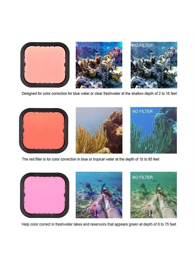 QiuNiu - Underwater Camera Dive Filters for GoPro Hero 5, 6 and 7 Black Super Suit Waterproof Housing Case in Red, Light Red, and Magenta, Professional Color Correcting Photography Accessory - Image 1