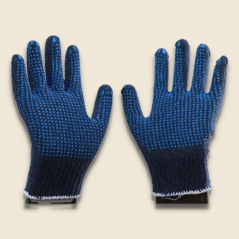 Satishve Nylon Hand Gloves Industrial Home Safety Dotted Hand Gloves Blue Pack of 12 Pairs