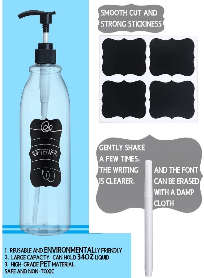 Cunhill 2 Pack 34 oz Clear Plastic Pump Bottles Dispenser Lotion Liquid Hand Empty Shampoo and Conditioner Dispenser Bathroom Kitchen Refillable Shampoo Container with Label Pen - Image 3