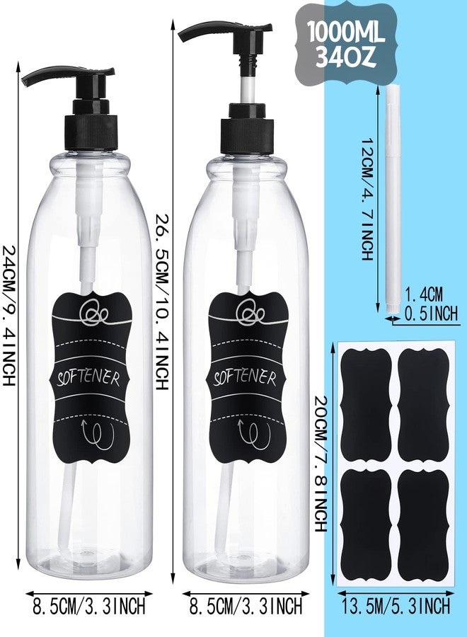 Cunhill 2 Pack 34 oz Clear Plastic Pump Bottles Dispenser Lotion Liquid Hand Empty Shampoo and Conditioner Dispenser Bathroom Kitchen Refillable Shampoo Container with Label Pen - Image 2