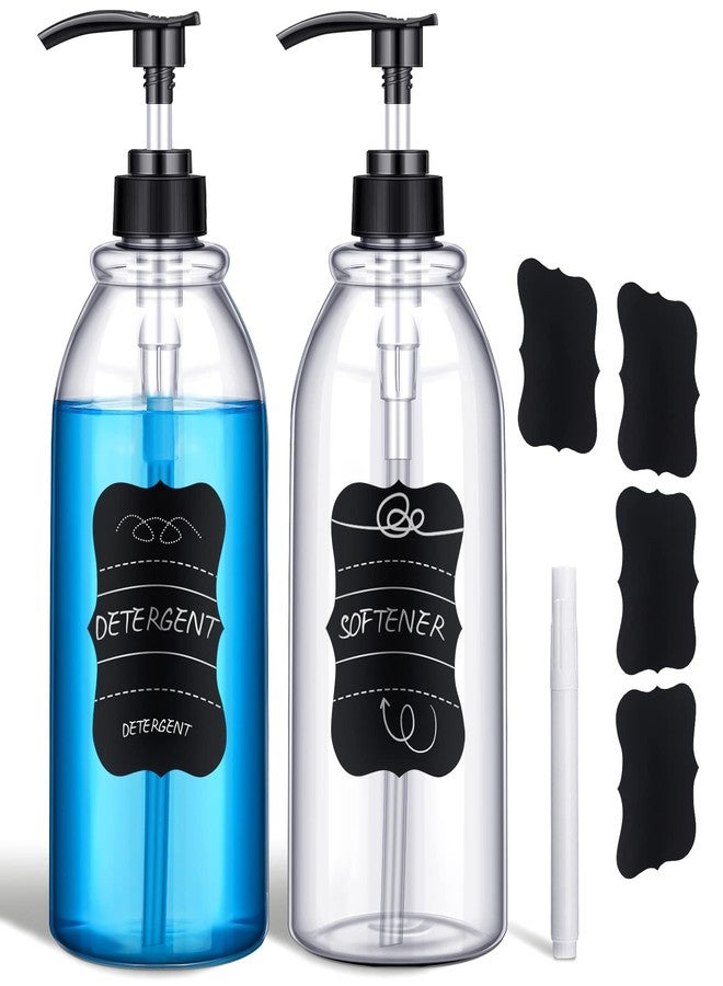 Cunhill 2 Pack 34 oz Clear Plastic Pump Bottles Dispenser Lotion Liquid Hand Empty Shampoo and Conditioner Dispenser Bathroom Kitchen Refillable Shampoo Container with Label Pen - Image 1