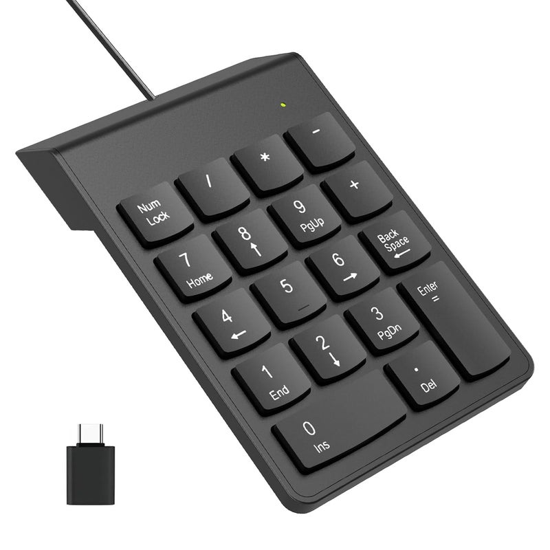 NOOX USB Numeric Keypad with Type-C Adapter – Portable 10-Key Slim Mini Number Pad for Laptop & Desktop, Ergonomic Tilt Design, Compatible with Windows ChromeOs & Mac OS - Image 1