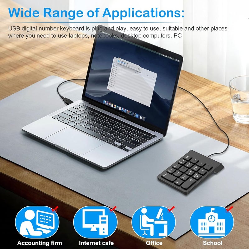 NOOX USB Numeric Keypad with Type-C Adapter – Portable 10-Key Slim Mini Number Pad for Laptop & Desktop, Ergonomic Tilt Design, Compatible with Windows ChromeOs & Mac OS - Image 3