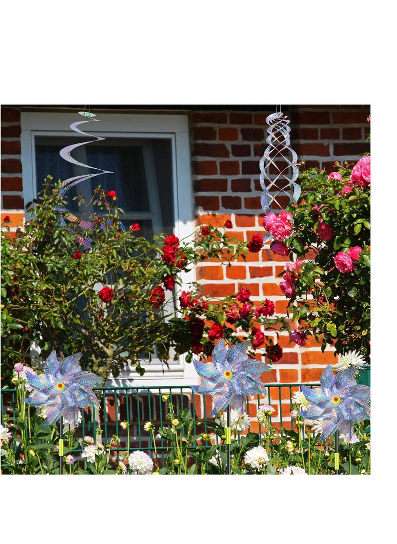 Generic 9Pcs Bird Spiral Reflectors Hanging Reflective Bird Geese Deterrent Device Outdoor Silver Mylar Spinner Garden Decorative Scare Birds Away Pigeon and Geese  - Image 4