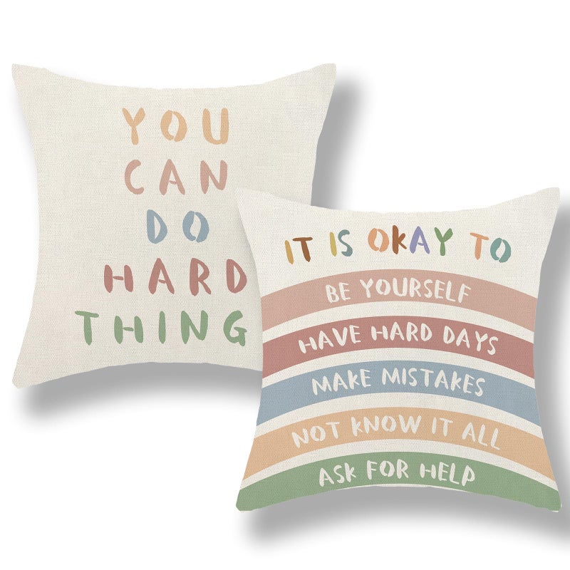 Boho Pillow Covers 18x18 Set of 2 Positive Inspirational Quotes Rainbow Throw Pillow Covers for Kids Girls Colorful Decor Pillowcase Cushion Case for Home Classroom Reading Corner Sofa Couch