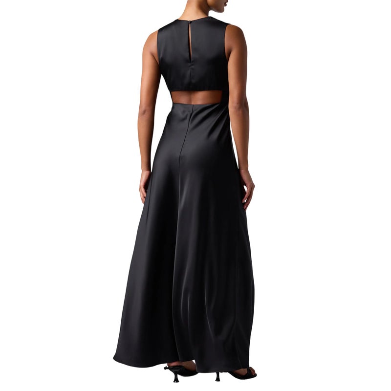 Lulus Ada Satin Maxi Dress Womenâ€™s Sleeveless Mock Neck Cocktail Dress with A-Line Skirt and Back Cutout Black - Image 2