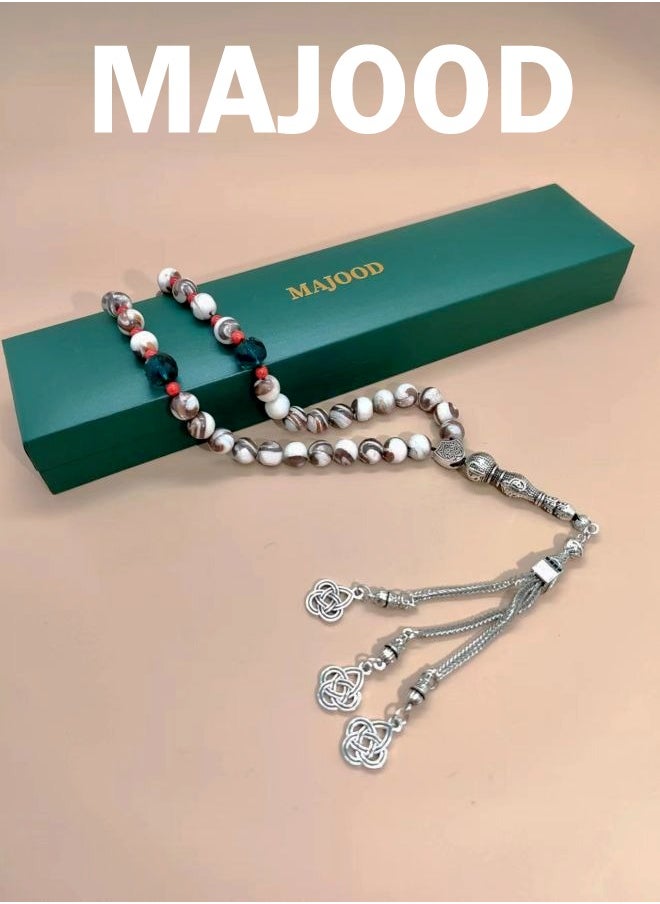 MAJOOD Original Design/33 Natural Shells With Crystal Prayer Beeds /Tasbih/8mm  - Image 1