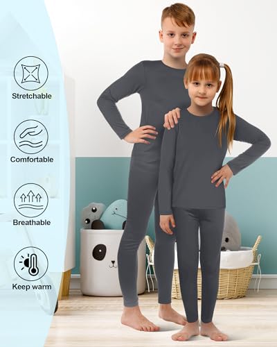 Jadive Thermal Underwear Set Full Family Winter Long Thermal Underwear Fleece Lined Base Layer Set for Women Men Boys Girls(Girl,M,Gray) - Image 3