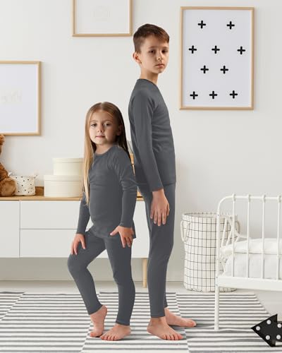 Jadive Thermal Underwear Set Full Family Winter Long Thermal Underwear Fleece Lined Base Layer Set for Women Men Boys Girls(Girl,M,Gray) - Image 2