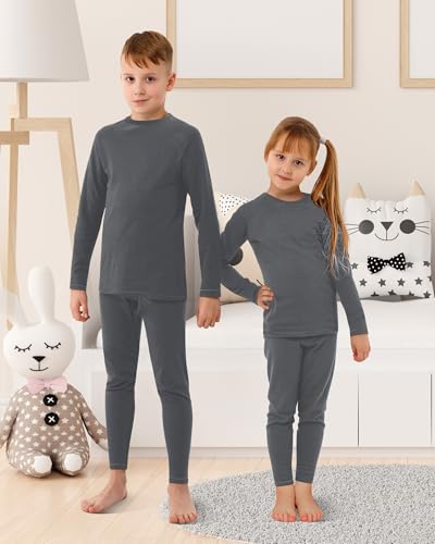 Jadive Thermal Underwear Set Full Family Winter Long Thermal Underwear Fleece Lined Base Layer Set for Women Men Boys Girls(Girl,M,Gray) - Image 5