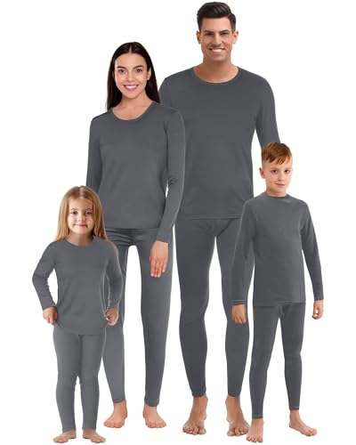 Jadive Thermal Underwear Set Full Family Winter Long Thermal Underwear Fleece Lined Base Layer Set for Women Men Boys Girls(Girl,M,Gray) - Image 1