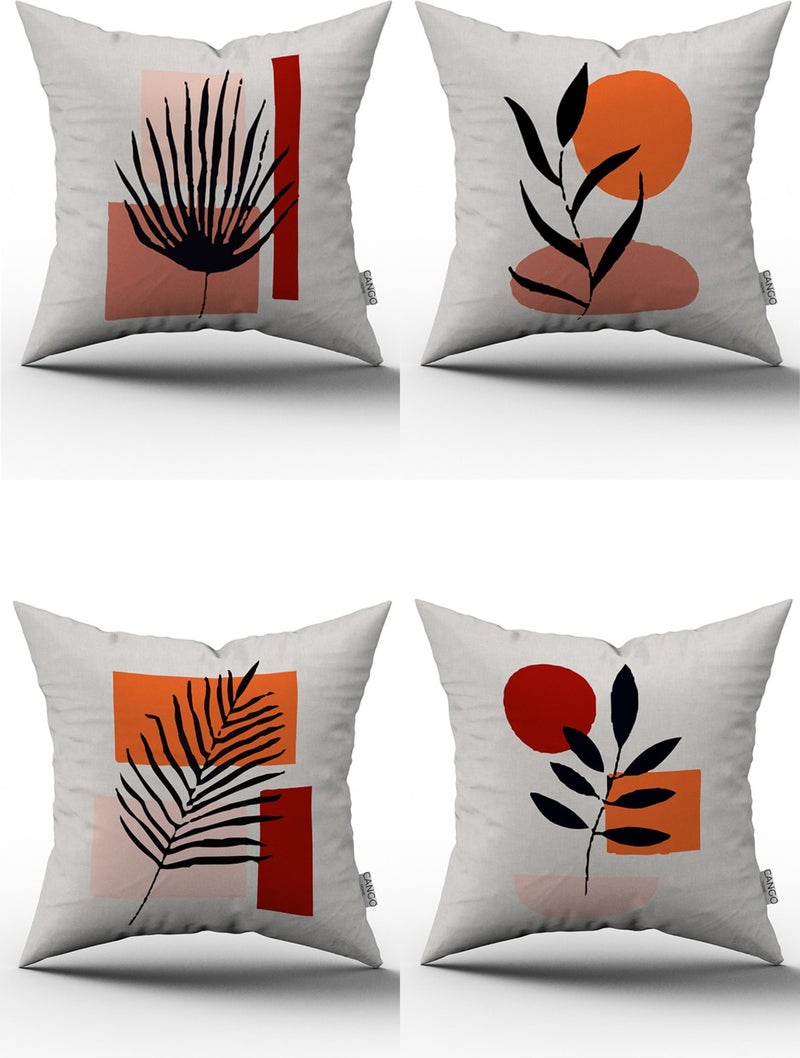 Black Red Modern Leaf Patterned Digital Printed Throw Pillow Pillow Case Set 4KMBS108  - Image 2