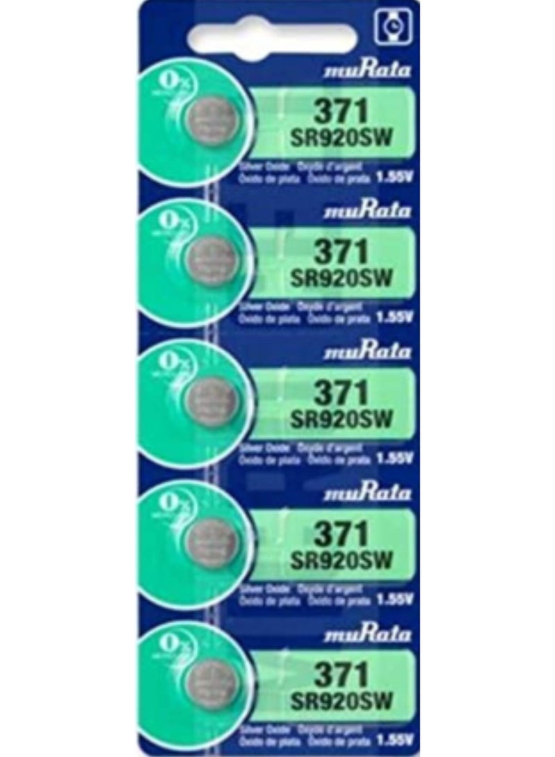 5 Pieces Murata 371/SR920SW Silver Oxide 1.55V Batteries