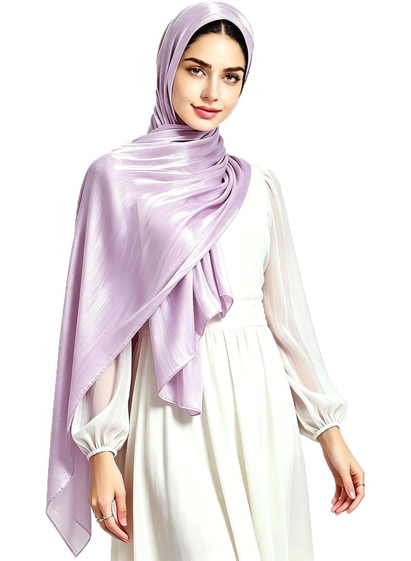Light Lavender Shiny Gloss Chiffon Hijab Scarf 180*70cm, Women Elegant Lightweight Wedding Shawl Wrap Cape - Image 1