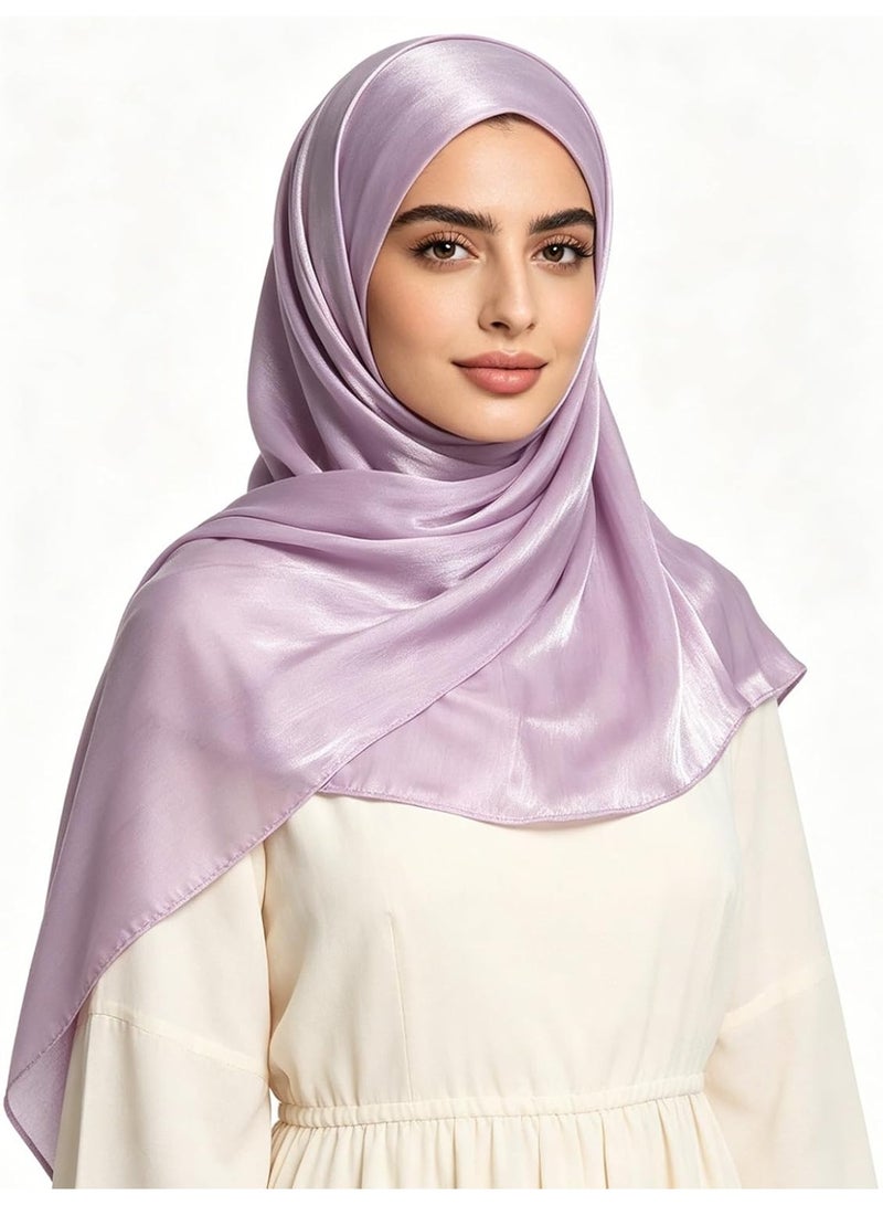 Light Lavender Shiny Gloss Chiffon Hijab Scarf 180*70cm, Women Elegant Lightweight Wedding Shawl Wrap Cape - Image 2