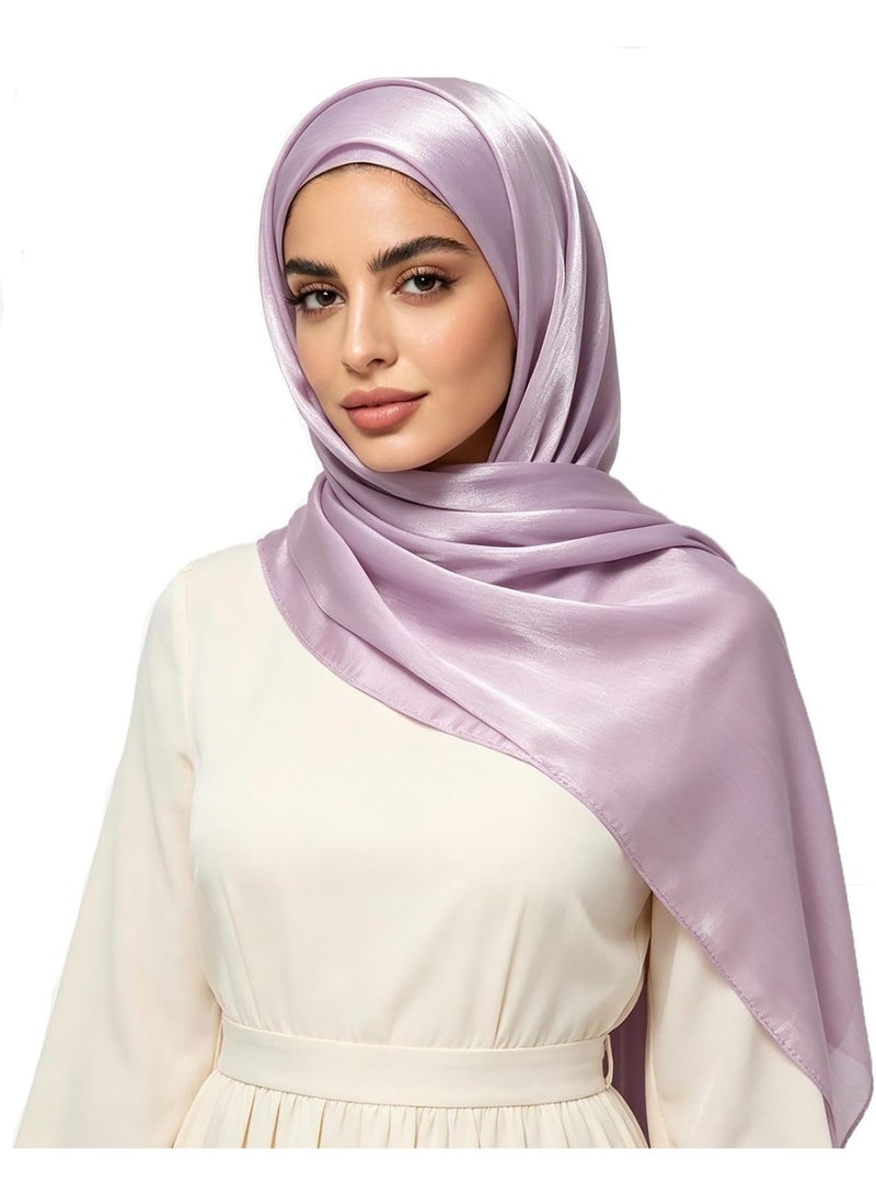 Light Lavender Shiny Gloss Chiffon Hijab Scarf 180*70cm, Women Elegant Lightweight Wedding Shawl Wrap Cape - Image 3
