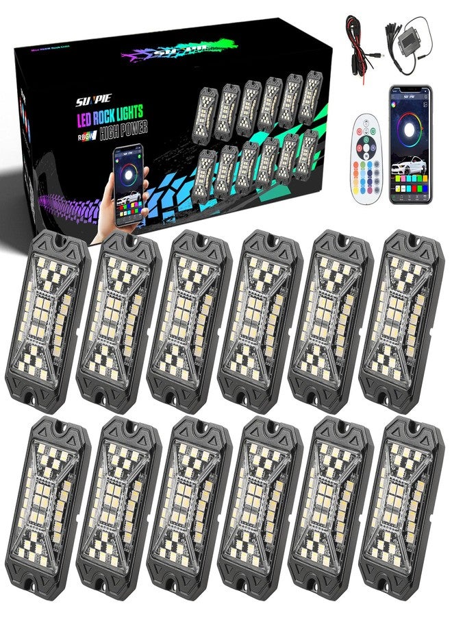 SUNPIE 12 Pods RGBW Rock Lights, Full Beam Angle, 30 High Power Chips, Aluminium Metal, Includes Mounting Pads, IP67 Waterproof, Music Mode Underglow Lights for Off Road Truck SUV ATV UTV Boats - Image 1