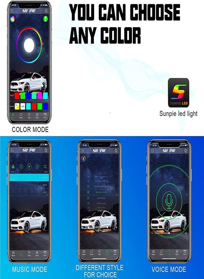 SUNPIE 12 Pods RGBW Rock Lights, Full Beam Angle, 30 High Power Chips, Aluminium Metal, Includes Mounting Pads, IP67 Waterproof, Music Mode Underglow Lights for Off Road Truck SUV ATV UTV Boats - Image 5