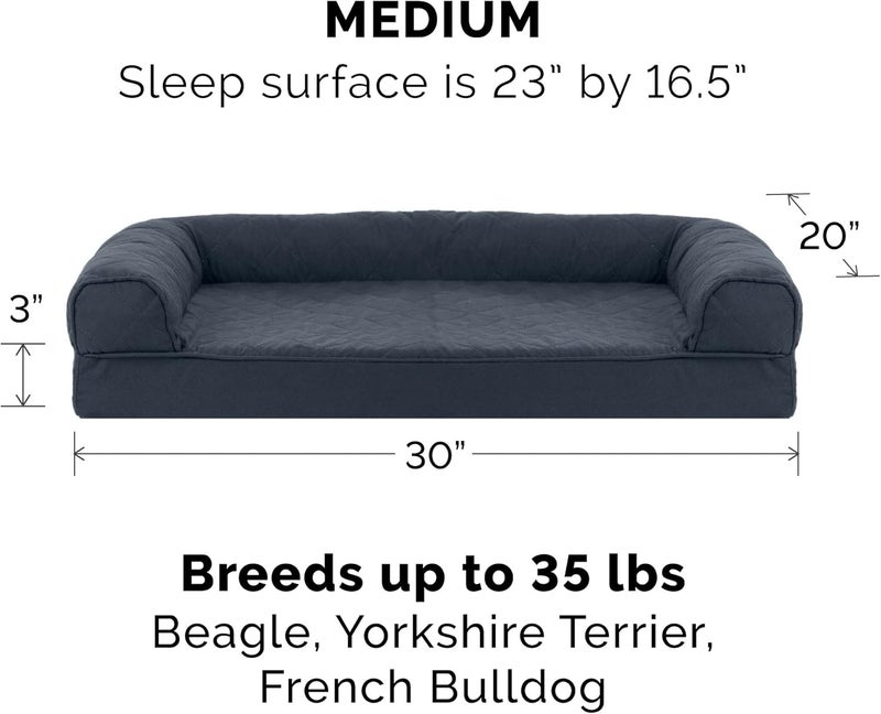 Furhaven Orthopedic Dog Bed for Medium/Small Dogs w/Removable Bolsters & Washable Cover, For Dogs Up to 35 lbs - Quilted Sofa - Iron Gray, Medium - Image 2