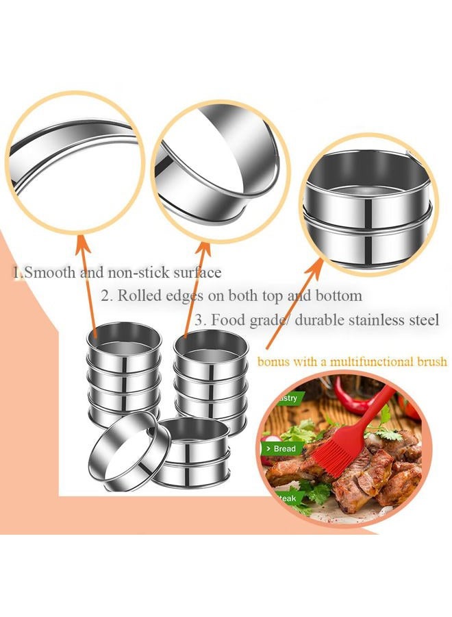 DATANYA 12Packs 4 Inch English Muffin Rings Crumpet Rings Stainless Steel Double Rolled Tart Rings, Round Metal Cooking Pastry Ring Molds for Crumpets baking - Image 3