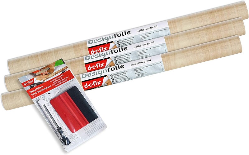 DC Fix 346-0219-3PKA Decorative Self-Adhesive Film, Maple Wood, 17" x 78" Roll, 3-Pack with Applicator - Image 2