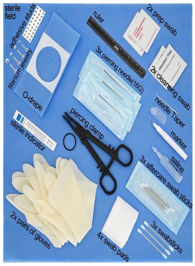 UAN Professional Sterile Body Piercing Kit - Disposable Sterilized Piercing Set for Ear, Nose, Navel Piercing (16G) - Image 2