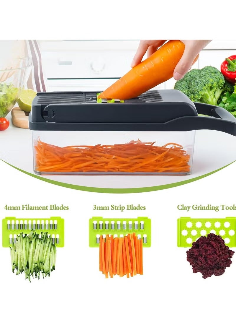 Vegetable Chopper Pro Onion Chopper 16 in 1 Multifunctional Food Chopper Kitchen Vegetable Slicer Dicer Cutter Veggie Chopper With 8 Blades Carrot and Garlic Chopper With Container Compact Kitchen Gadgets Sets for Cooking - Image 5